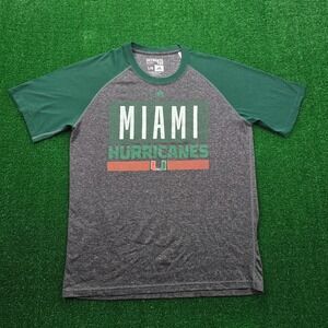 Miami Hurricanes Tshirt Mens Large Gray Green Adidas Ultimate Tee NCAA Footall